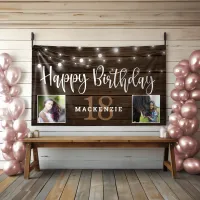 Rustic String Lights Wood 18th Birthday Photo Banner