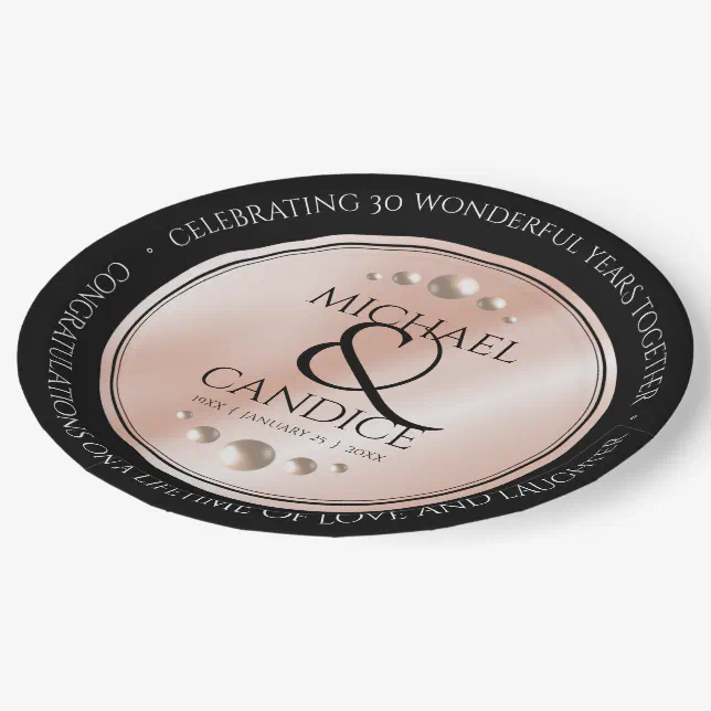 Elegant 30th 46th Pearl Wedding Anniversary Paper Plates