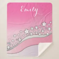 Cute Girly Dreamy Chic Silver Stars on Blush Pink  Sherpa Blanket