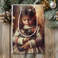 Sweet Little Girl and Kitten Christmas Medium Gift Bag