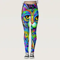 Cool Vibrant Whimsical Cat All-Over-Print Leggings