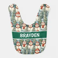 Watercolor Snowman Christmas Personalized  Baby Bib