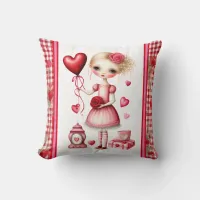 Girl with Balloon Valentine Throw Pillow