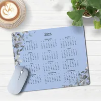 2025 Elegant French Blue Eucalyptus Calendar Mouse Pad