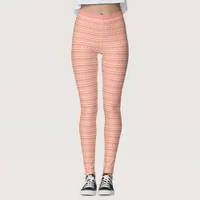 Subtle Pink Peach Stars Stripes Pattern Fitness Leggings