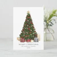 Elegant Watercolor Christmas Tree  Holiday Card