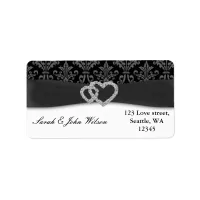 diamante damask charcoal wedding label