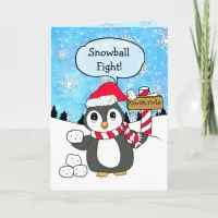 Snowball Fight, Christmas Penguin Happy Holidays Card