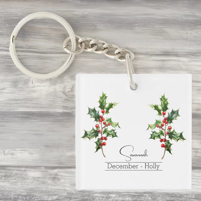 Birth Month Flower December Holly Keychain