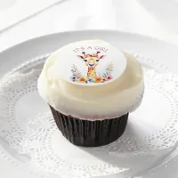 Baby Giraffe Floral, It's a Girl  | Baby Shower Edible Frosting Rounds