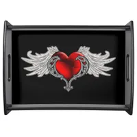 Goth Heart with Angel Wings Serving Tray