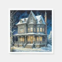 Pretty Illuminated Christmas House Napkins