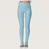 Blue and White Winter Snowflakes Leggings