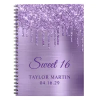 Light Purple Glitter Drips Metallic Sweet 16 Guest Notebook