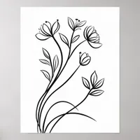 Wildflowers Line Art Black and White Botanical Poster