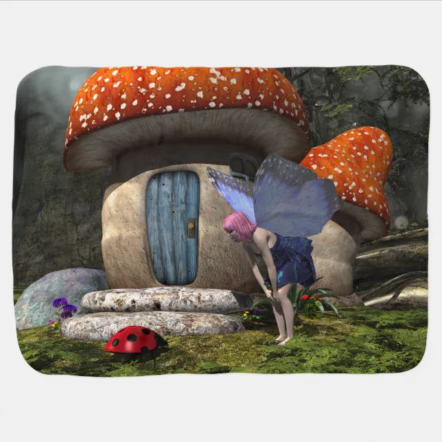Cute Pink-Haired Fairy Meets Ladybug Baby Blanket