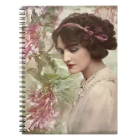 Pretty Vintage Woman Pink Floral Notebook