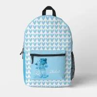 Cute Zebra with Hearts and Custom Name Printed Backpack