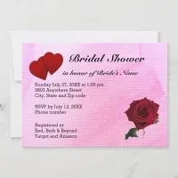 Red Hearts, Rose & Pink Textured Bridal Shower Invitation