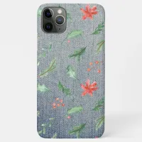 *~* Christmas in Demin Holly Poinsettias iPhone 11 Pro Max Case