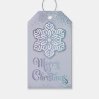 Merry Christmas Opalescent Blue Purple Snowflake Gift Tags