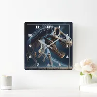 Dinosaur Skeleton Roaming an Ancient Landscape Square Wall Clock