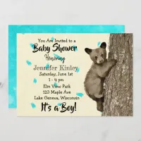 Little Cub Bear Teal and Tan Boy's Baby Shower Invitation