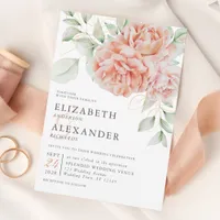 Elegant Watercolor Floral Peach Wedding Invitation