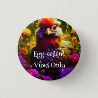 Colorful Chicken in Flower Garden   Button