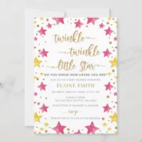 Twinkle little Star Gold Pink Girl Baby Shower Invitation