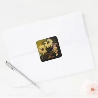  Sunflower Watercolor Fifth Girl Black Birthday Square Sticker