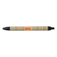 Green Orange Gingham Black Ink Pen