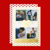 Four Photo Family Name Gold Red Hearts Fathers Day Foil Holiday Card