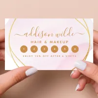 Script Blush Pink Watercolor Gold Circle Business Loyalty Card