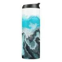 Aqua Blue Gray and Black Waves Abstract Modern Art Thermal Tumbler