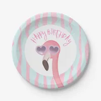 Happy Birthday Cool Flamingo Paper Plates