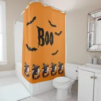 Boo | Scary Black Cat And Jack-o-Lantern Orange  Shower Curtain