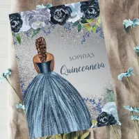 Silver Blue Glitter Dress Quincea&#241;era Quince  Invitation