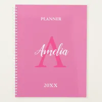 Cute Pink White Script Monogram Planner