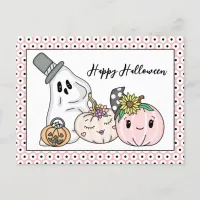 Pink Halloween Whimsical Pumpkins and Boo   Postcard