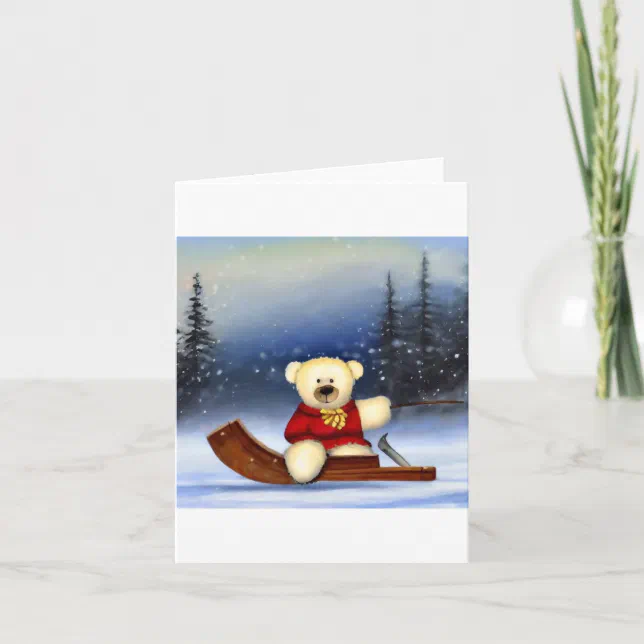 Bear on a sledge in the snow card
