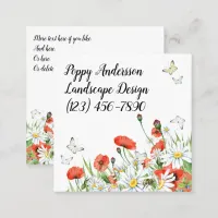 Poppies, Wildflowers, and Butterflies Floral Square Business Card