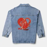 Red Dragon Heart Valentine Chinese New Year Womens Denim Jacket