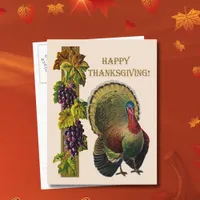 Vintage Happy Thanksgiving Turkey and Grapes Holiday Postcard