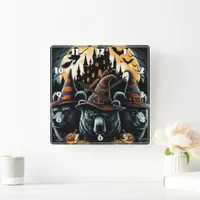 Witch hat bears under full moon square wall clock