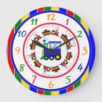 Cute Primary Colors Choo Choo Train Large Clock
