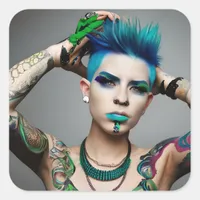 Transgender Person with Blue Mohawk Square Sticker