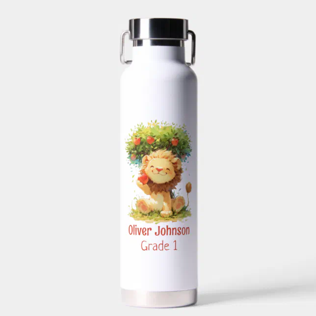 Smiling Lion Sitting Under An Apple Tree Kids Water Bottle