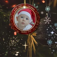 Baby First Christmas Photo Red 2 sided Ceramic Ornament