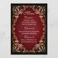 rustic red gold regal wedding menu